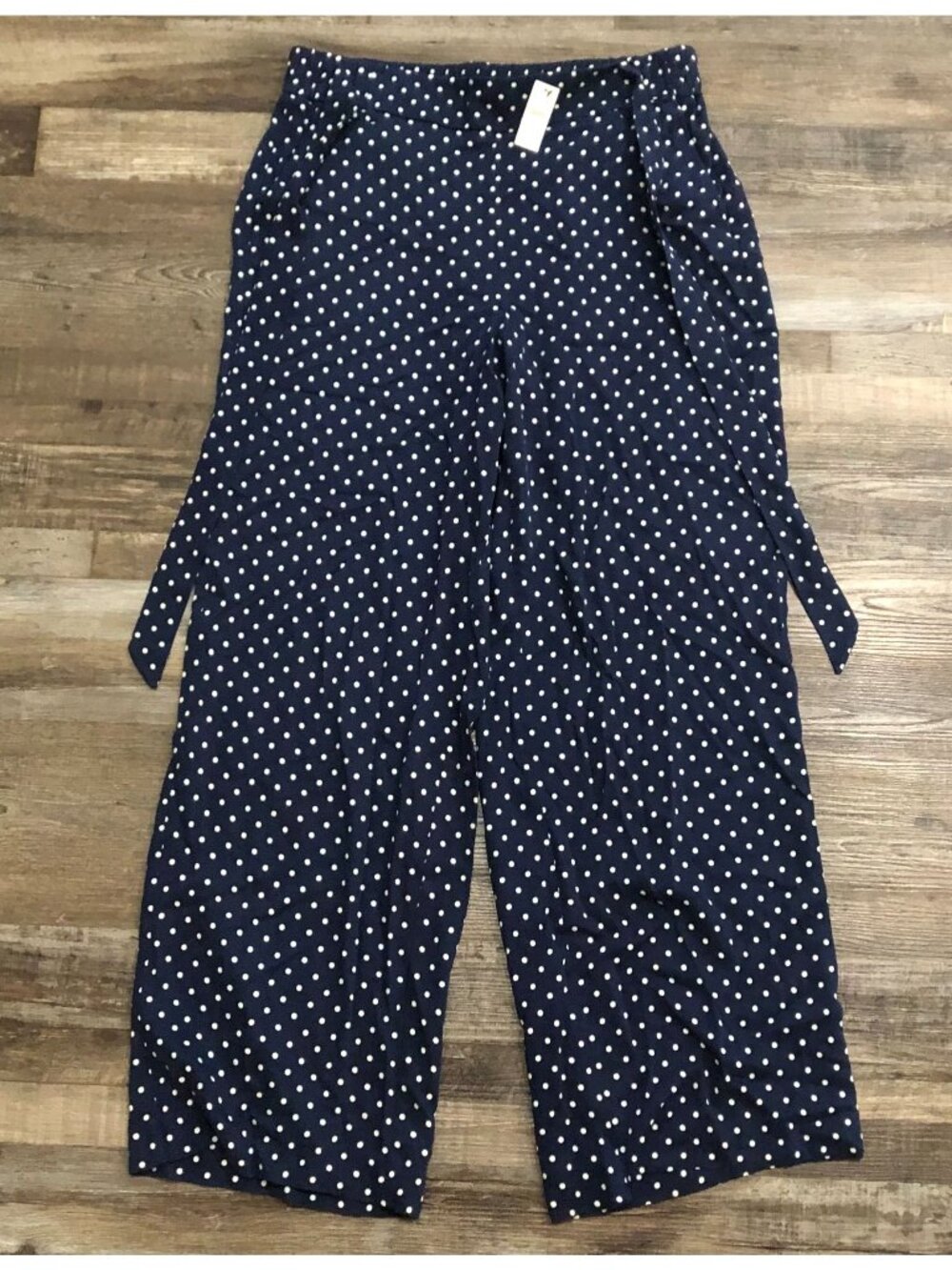 Talbots Large Wide-leg Culotte Pants Navy Blue Polka Dots New with Tags